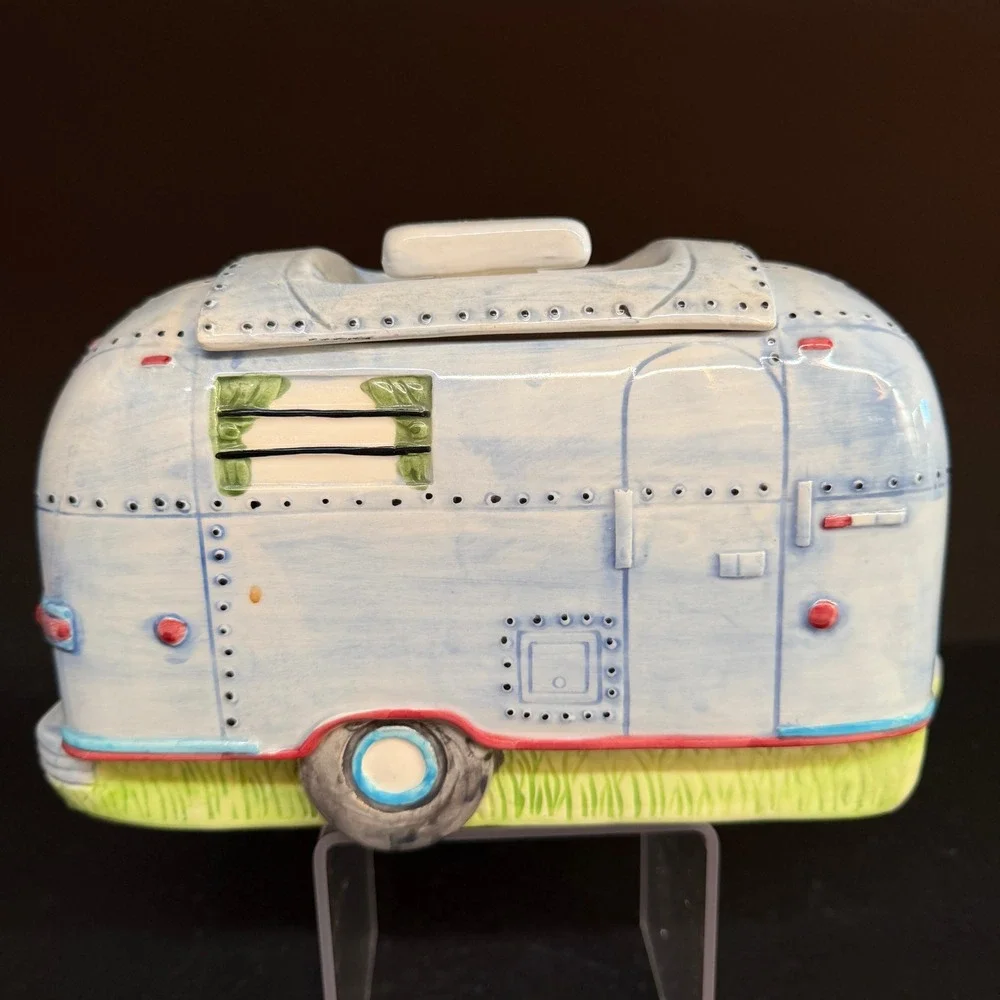 Vintage Corning Factory Travel Trailer Camper Cookie Jar 1999 RARE RV Airstream